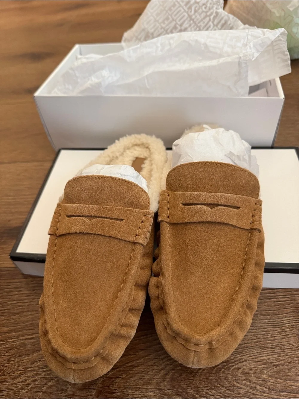 Steve Madden Women's Suede Penny Loafers with Shearling Lining - Tan